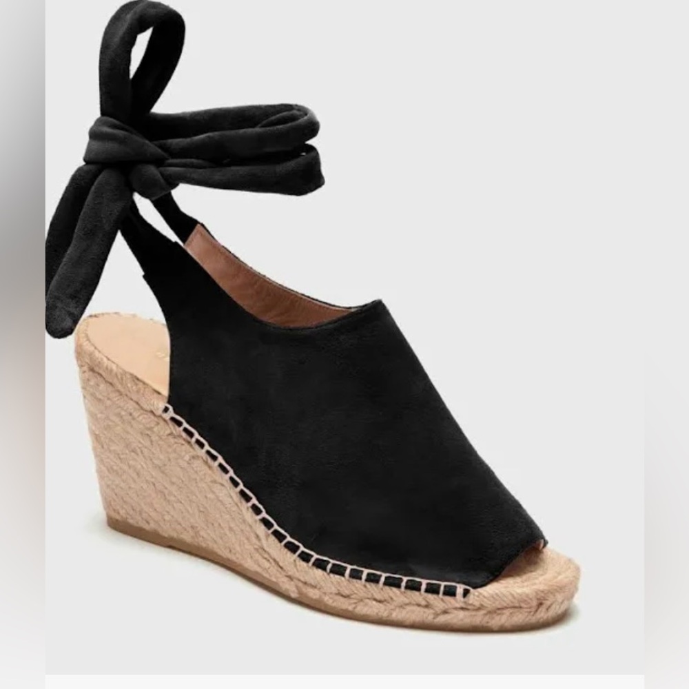 Etienne Aigner Women’s Black Suede Wedge Espadrilles